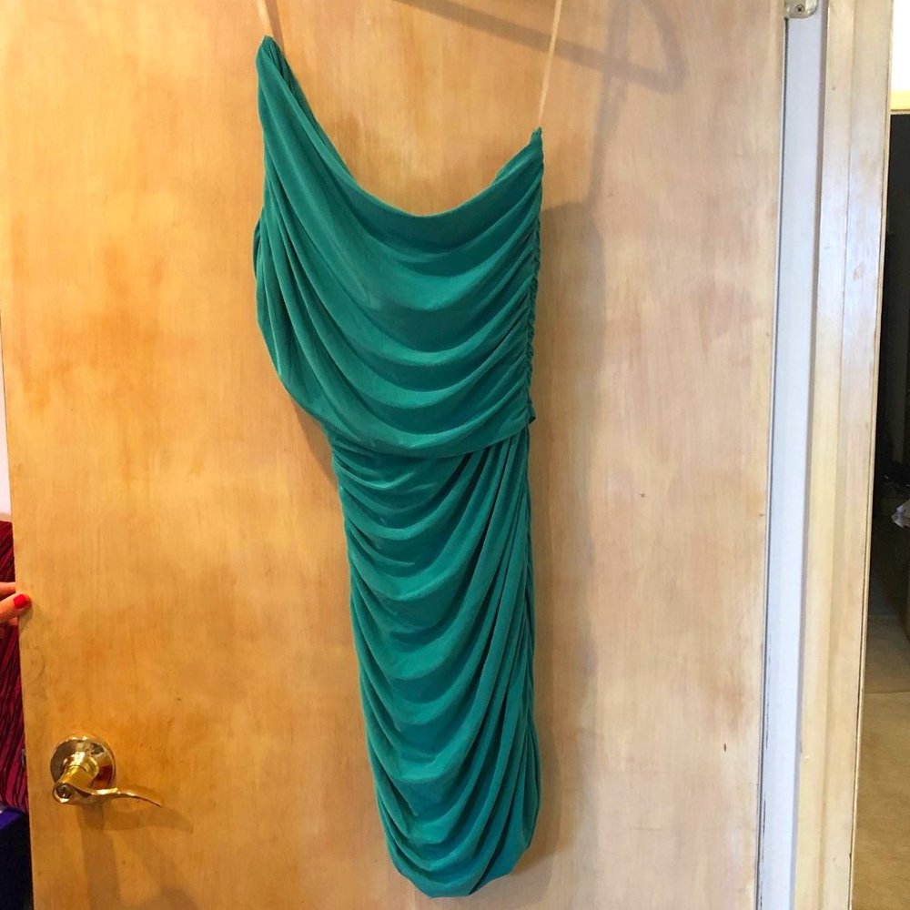 AQUA Strapless Sexy Green Slinky Dress Small